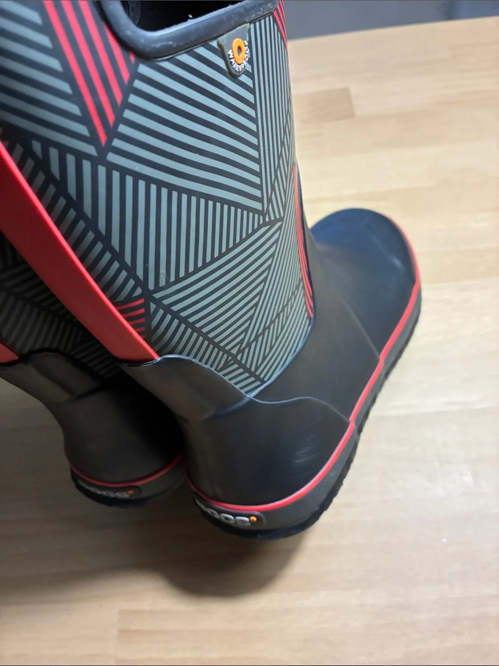 Bogs Geo Waterproof Rain Boots Black Red Gray Youth 4 US